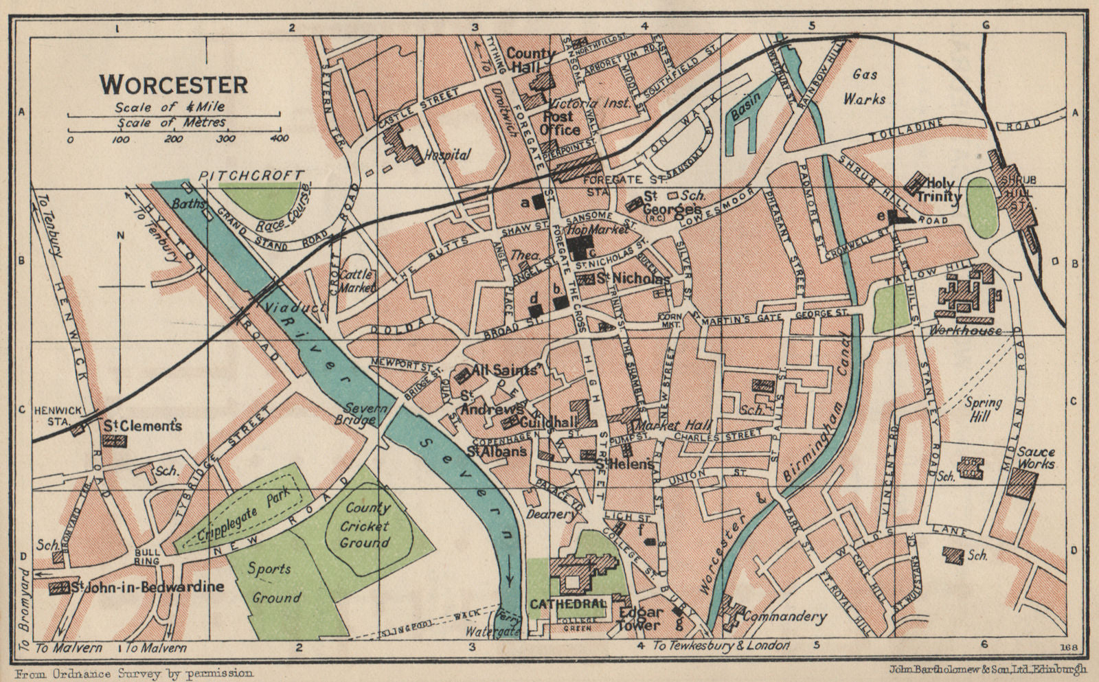 WORCESTER. Vintage town city map plan. Worcestershire 1939 old vintage